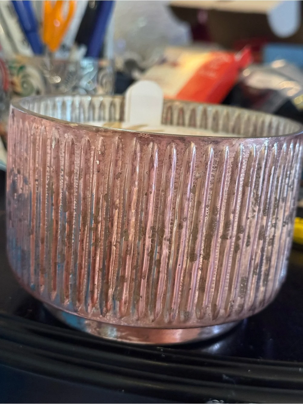 Pink Ribbed Glass Decorative Candle Set - Home Accents
